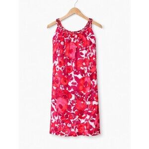 Donna Ricco Pink Red Floral Print Beaded Trim Twist Neck Sleeveless Shift Dress